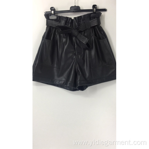 High Waisted Faux Leather Shorts Faux Leather High Waisted Paperbag Shorts Supplier